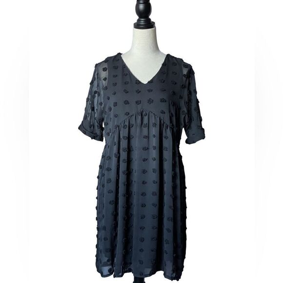 Ecowish Black Oversized Babydoll Boho Dress w/Balls of Fabric (Size: Small) - Picture 3 of 16